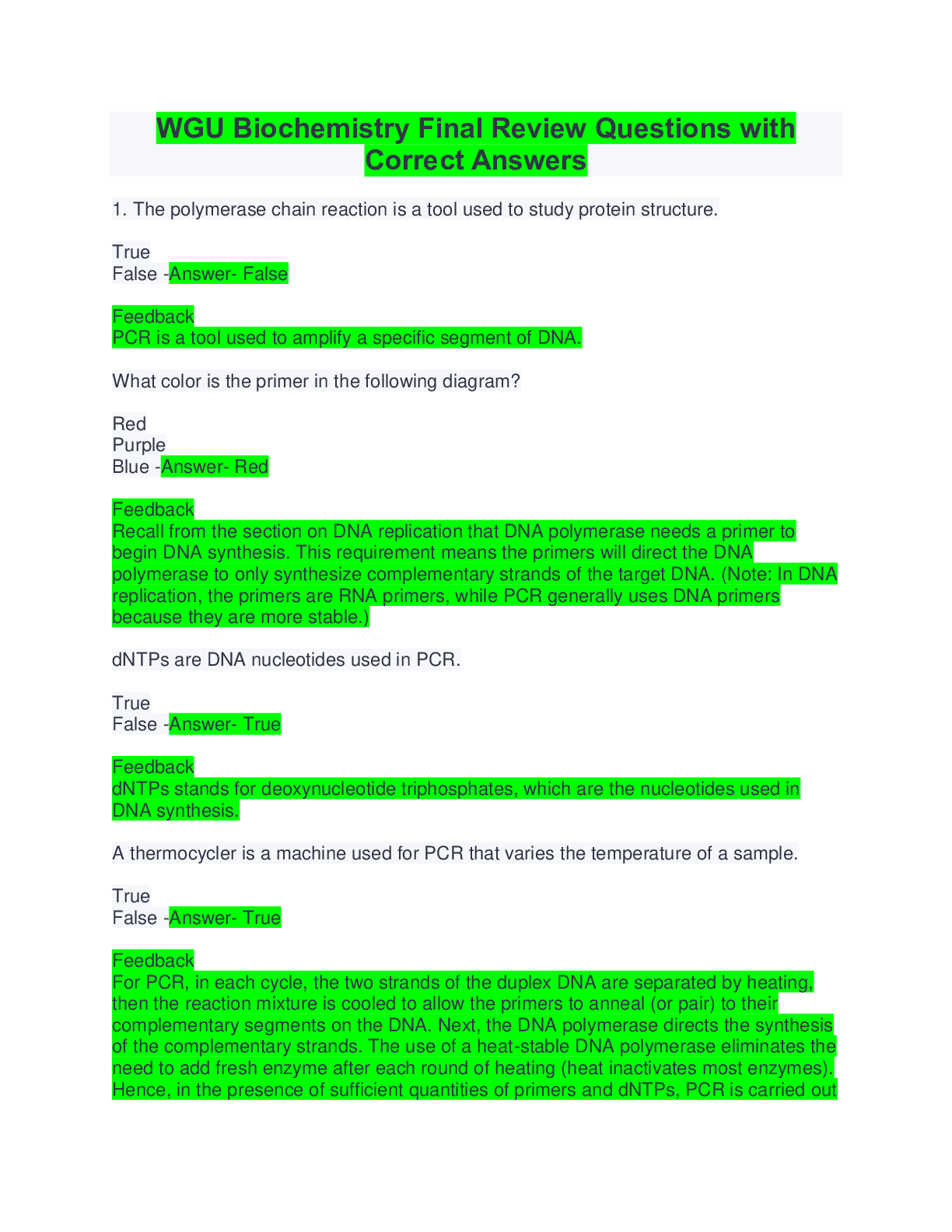 Preview image for WGU Biochemistry Final Review Questions with Correct Answers